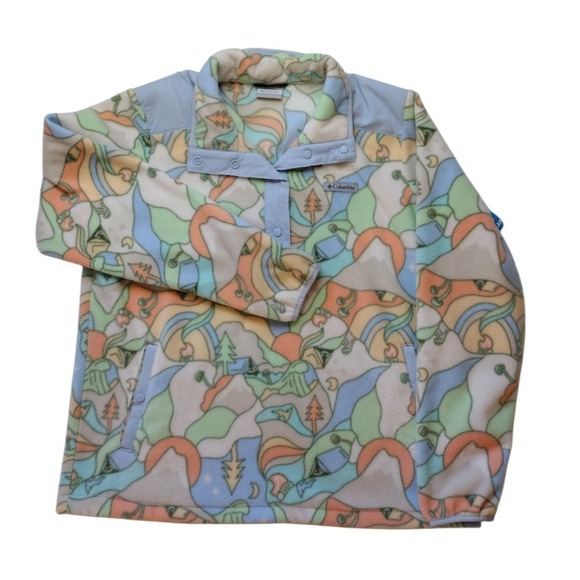 Columbia Sportswear Fleece Women XL Blue Multi Sawyer Rapids Print Half Snap - Picture 1 of 8